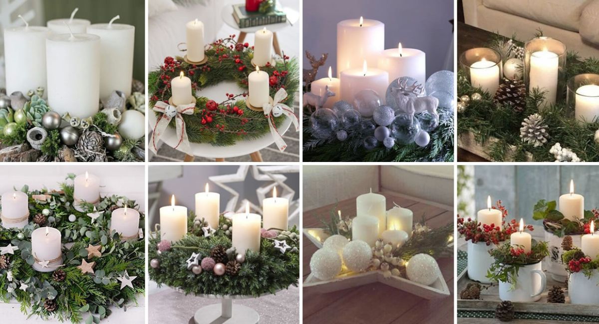 10 ideas para crear bonitos centros de mesa navideños con velas blancas